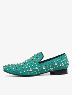 Men's loafer Rivets Pointed Toe Cowhide Spikes Slip On Prom Wedding Shoes