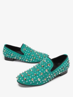Men's loafer Rivets Pointed Toe Cowhide Spikes Slip On Prom Wedding Shoes