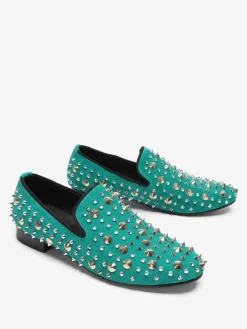 Men's loafer Rivets Pointed Toe Cowhide Spikes Slip On Prom Wedding Shoes