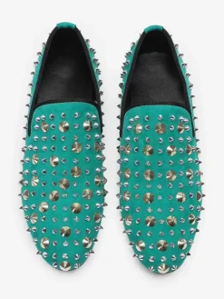 Men's loafer Rivets Pointed Toe Cowhide Spikes Slip On Prom Wedding Shoes