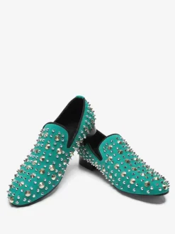 Men's loafer Rivets Pointed Toe Cowhide Spikes Slip On Prom Wedding Shoes