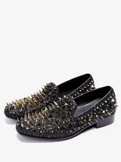 Mens Loafer Rivets Round Toe Slip On Prom Wedding Shoes