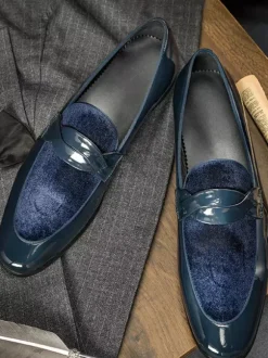Men's Loafers Cowhide Round Toe Slip On Dress Shoes