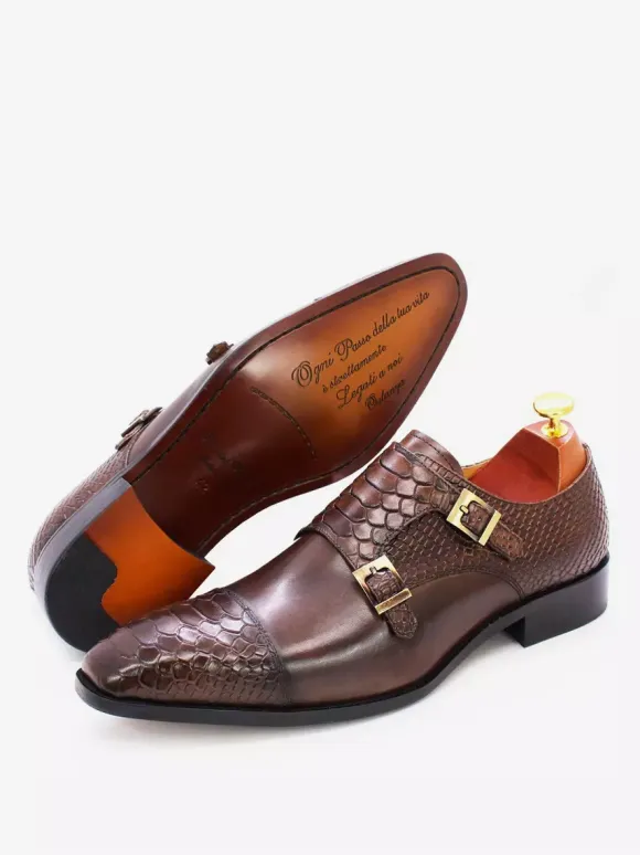 Mens Loafers Dress Shoes Genuine Leather Slip On Double Buckle Monk Shoe