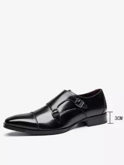 Mens Loafers Lace Up Plain Toe Double Monk Strap Leather Anti-Slip Block Heel Low Top Prom Shoes