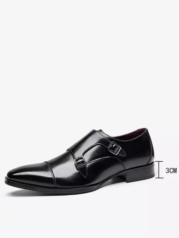 Mens Loafers Lace Up Plain Toe Double Monk Strap Leather Anti-Slip Block Heel Low Top Prom Shoes