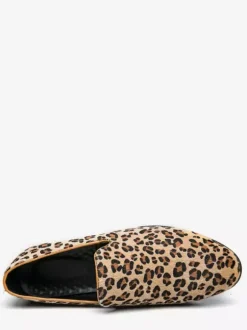 Men's Loafers Suede Round Toe Leopard Slip On Shoes