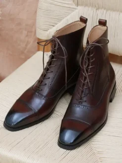 Men's Martin Boots Black Cowhide Square Toe Short Ankle Work Boots