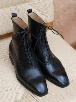 Men's Martin Boots Black Cowhide Square Toe Short Ankle Work Boots