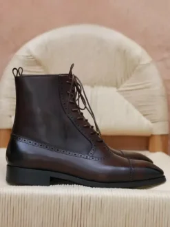 Men's Martin Boots Black Cowhide Square Toe Short Ankle Work Boots