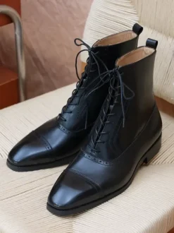 Men's Martin Boots Black Cowhide Square Toe Short Ankle Work Boots