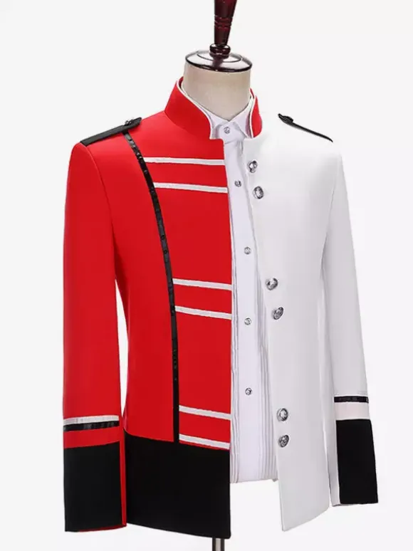 Men's Mixed Color Palace Military Top Elegant Long Sleeves Overcoat Retro Performance Costumes