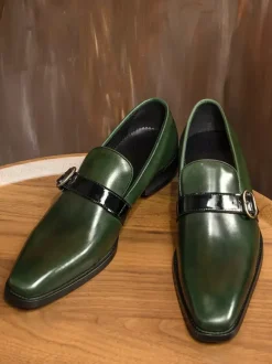 Men's Monk Loafer Black Shoes Buckle Cowhide Classic Loafers
