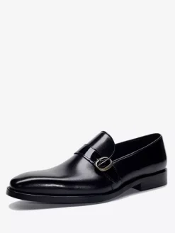 Men's Monk Loafer Black Shoes Buckle Cowhide Classic Loafers