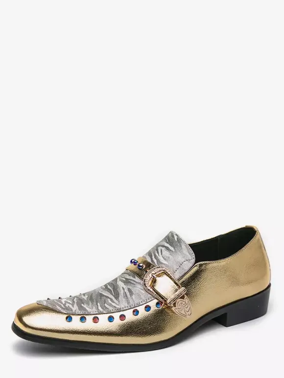 Mens Monk Loafer Leather And Suede Patchwork Penny Shoes Round Toe Low Heels Party Shoes