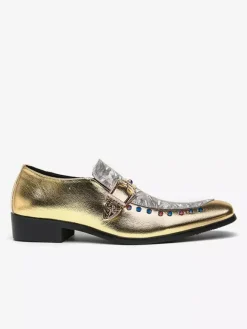 Mens Monk Loafer Leather And Suede Patchwork Penny Shoes Round Toe Low Heels Party Shoes