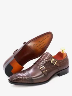 Men's Monk Loafer Shoes Buckle Square Toe Cowhide Monk Strap Moccasion Oxford Shoes