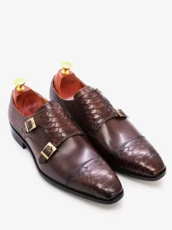 Men's Monk Loafer Shoes Buckle Square Toe Cowhide Monk Strap Moccasion Oxford Shoes