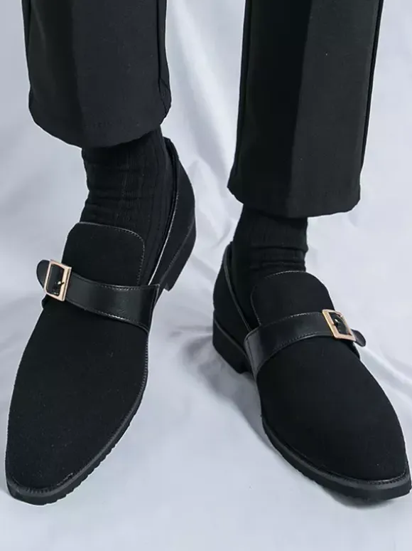 Mens Monk Loafer Shoes Pointed Toe Slip-on Suede Buckle Strap Penny Shoes