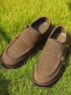 Men's Monk Loafer Shoes Suede Leather Buckle Chunky Chic Loafer Shoes