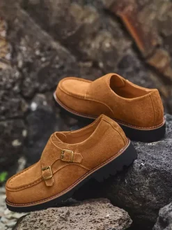 Men's Monk Loafer Shoes Suede Leather Buckle Chunky Chic Loafer Shoes