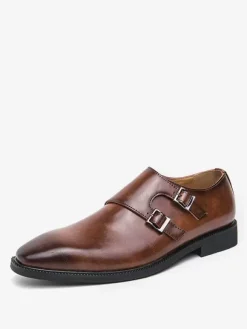 Men's Monk Strap Loafers Square Toe Slip-On Prom Wedding Shoes