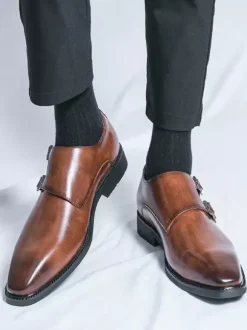 Men's Monk Strap Loafers Square Toe Slip-On Prom Wedding Shoes