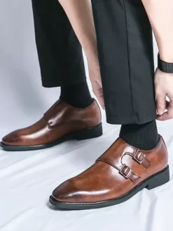 Men's Monk Strap Loafers Square Toe Slip-On Prom Wedding Shoes