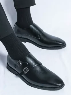 Men's Monk Strap Loafers Square Toe Slip-On Prom Wedding Shoes