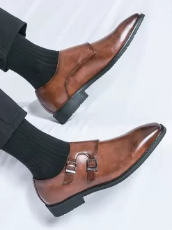 Men's Monk Strap Loafers Square Toe Slip-On Prom Wedding Shoes