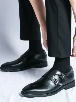 Men's Monk Strap Loafers Square Toe Slip-On Prom Wedding Shoes