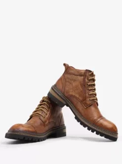 Men's Motorcycle Martin Work Coffee Brown Cowhide Round Toe Combat Boots