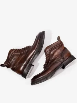 Men's Motorcycle Retro Work Mahogany Cowhide Round Toe Combat Boots