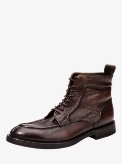 Men's Motorcycle Retro Work Mahogany Cowhide Round Toe Combat Boots