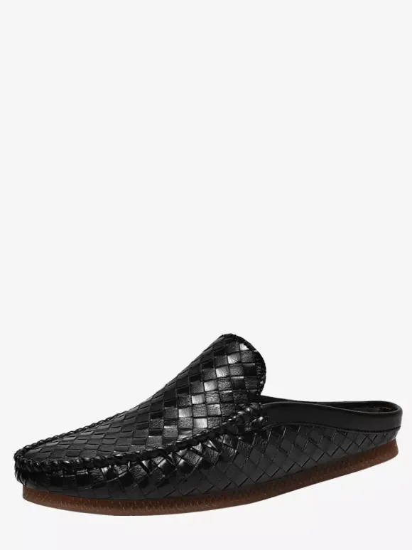 Mens Mules Slip-on Breathable Leather Soft Sole Loafers Shoes Comfortable Casual House Shoes