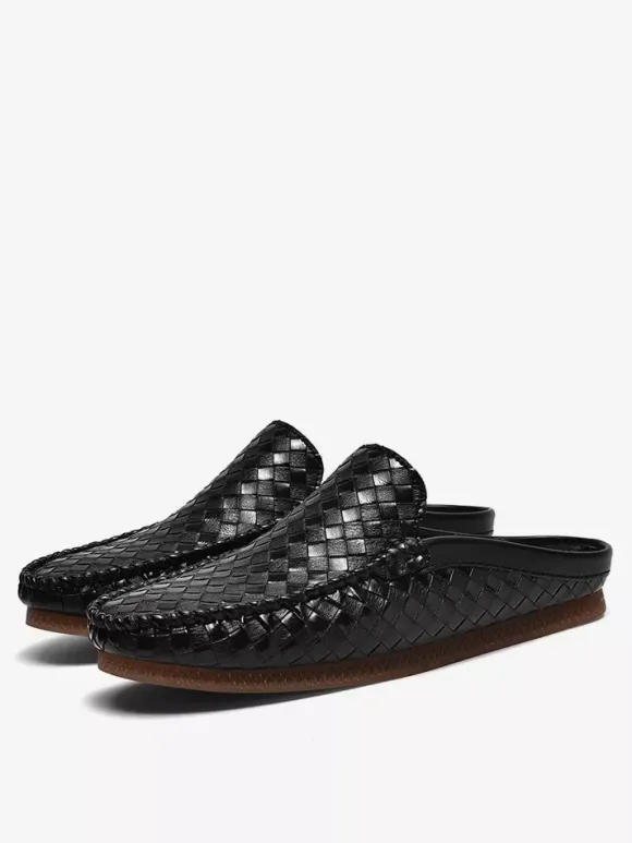 Mens Mules Slip-on Breathable Leather Soft Sole Loafers Shoes Comfortable Casual House Shoes