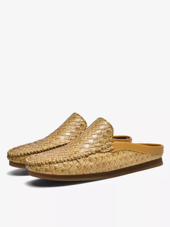 Mens Mules Slip-on Breathable Leather Soft Sole Loafers Shoes Comfortable Casual House Shoes