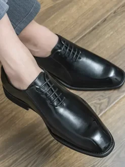 Men's Oxford Lace Up Modern Square Toe Prom Wedding Shoes