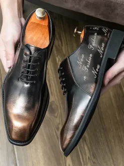 Men's Oxford Lace Up Modern Square Toe Prom Wedding Shoes