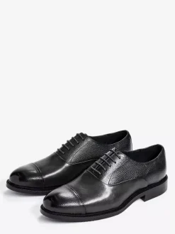 Mens Oxfords Round Toe Dress Shoes Genuine Leather Business Formal Cap Toe Shoes