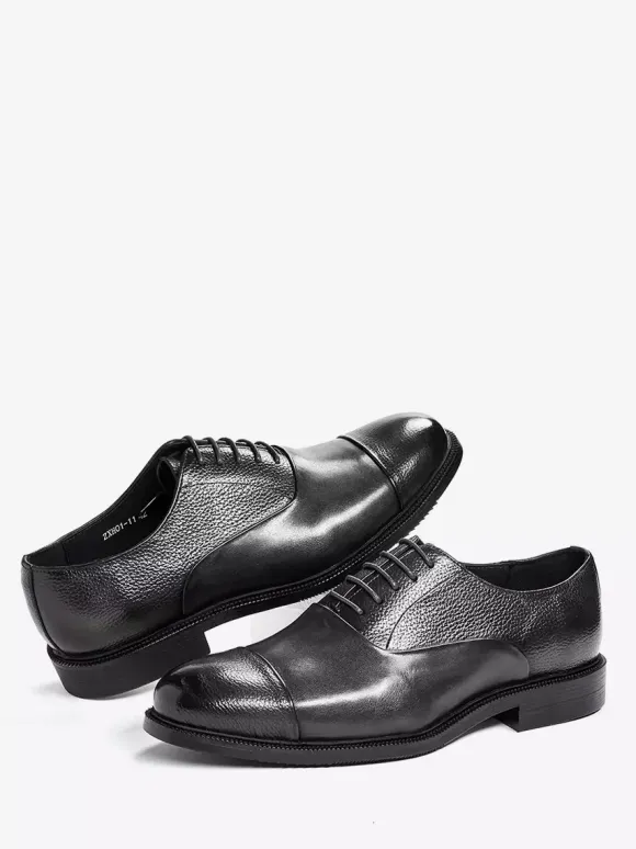 Mens Oxfords Round Toe Dress Shoes Genuine Leather Business Formal Cap Toe Shoes