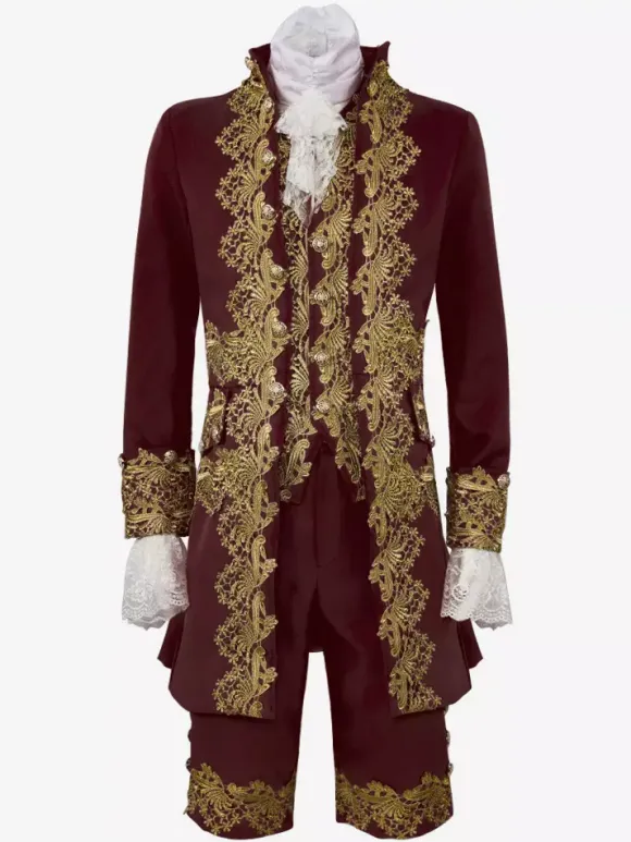 Men's Palace Prince Dress Performance Suit Cos Costume Medieval Retro Costume Burgundy