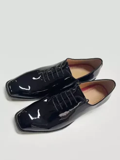 Mens Patent Leather Tuxedo Oxford Dress Shoes Classic Lace-up Square Toe Wedding Prom Formal Shoes