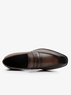 Men's Penny Loafer Cowhide Slip-On Brwon Prom Homecoming Wedding Shoes