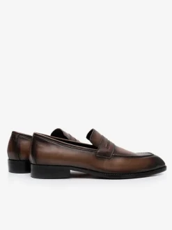 Men's Penny Loafer Cowhide Slip-On Brwon Prom Homecoming Wedding Shoes