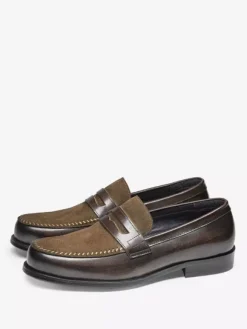 Mens Penny Loafer Round Toe Leather Shoes