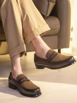Mens Penny Loafer Round Toe Leather Shoes