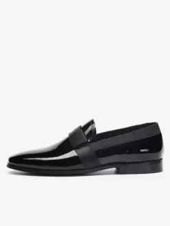 Men's Penny Loafer Round Toe Patent Cowhide Slip On Prom Wedding Shoes