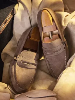 Mens Penny Loafer Round Toe Leather Shoes