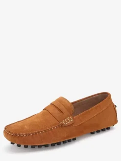 Mens Penny Loafer Shoes Slip-On Monk Strap Round Toe Suede Leather